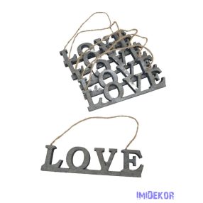 Akasztós LOVE felirat 6db/csomag - Szürke