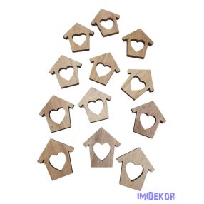 Fa házikó szívvel 12db/csomag - Natúr