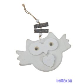 Nyitott szárnyú akasztós fa bagoly - Fehér
