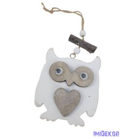 Fa bagoly szívvel - Fehér 