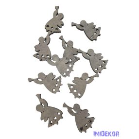 Fa dekor trombitás angyal - Szürke