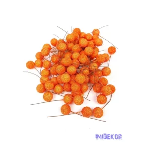 Glitteres drótos 1,5cm bogyó kb 80db/csomag - Narancs