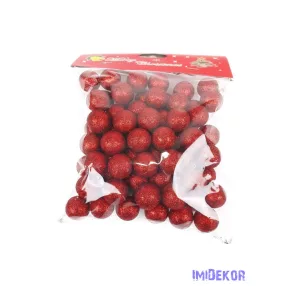 Glitteres golyó díszítő 2cm kb 85db/cs - Piros