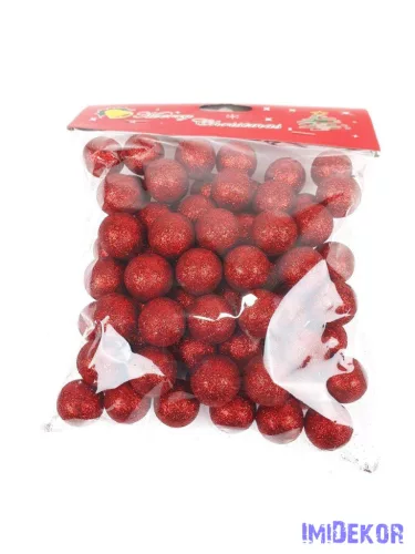 Glitteres golyó díszítő 2cm kb 85db/cs - Piros