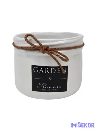 Garden feliratos kaspó zsinórral - Fehér