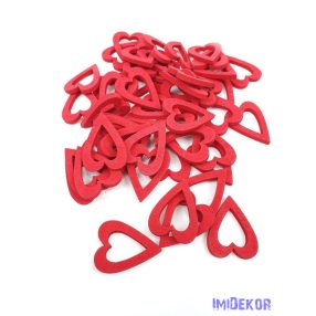 Lyukas szív fa dekor 50db/csomag - Piros