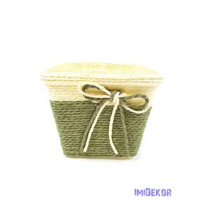 Bélelt köteles kocka kaspó 13cm - Mohazöld