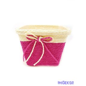 Bélelt köteles kocka kaspó 13cm - Pink