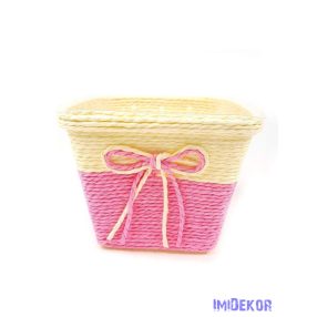 Bélelt köteles kocka kaspó 13cm - Rózsaszín