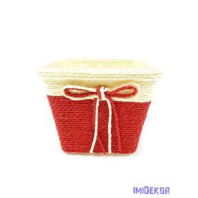 Bélelt köteles kocka kaspó 13cm - Piros