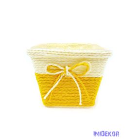 Bélelt köteles kocka kaspó 13cm - Sárga