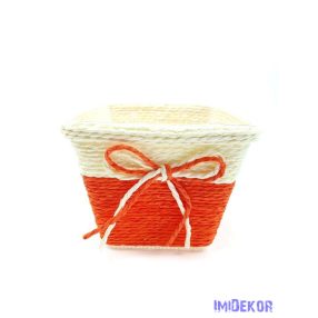 Bélelt köteles kocka kaspó 13cm - Narancs