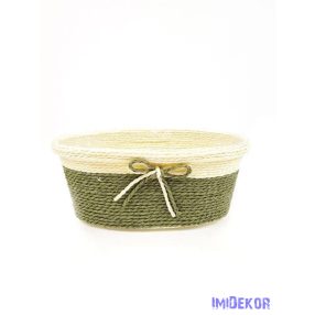 Bélelt köteles ovál kosár 19cm - Sötétzöld