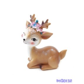 Virágkoszorús őzike figura 10x8 cm
