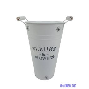 Magas bádog virágtartó 25cm - Fehér