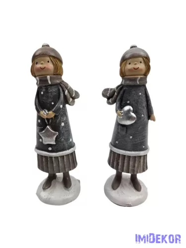 Szürke pöttyös ruhás téli figura ezüst dísszel