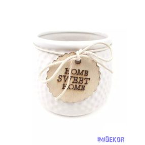 Fa címkés Home Sweet Home kaspó - Fehér