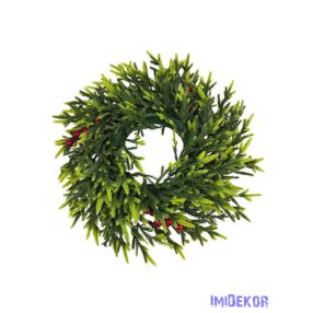 Aprólevelű műfenyő koszorú bogyóval 35cm - Zöld