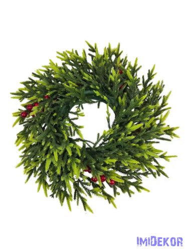 Aprólevelű műfenyő koszorú bogyóval 35cm - Zöld