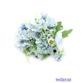   Vegyes virágú selyem csokor kiegészítőkkel kb 30cm - Babakék