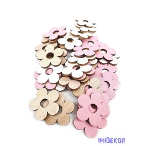 Fa dekor natúr-fehér-rózsaszín 36db/csomag - Virág