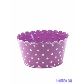Pöttyös bádog tál hullámos szélű - Lila