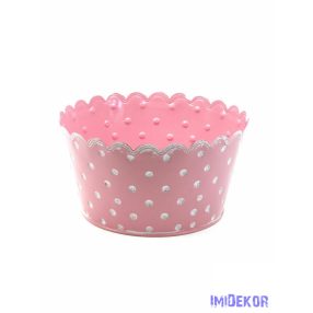 Pöttyös bádog tál hullámos szélű - Rózsaszín