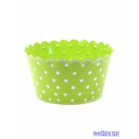 Pöttyös bádog tál hullámos szélű - Zöld