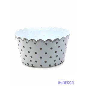 Pöttyös bádog tál hullámos szélű - Fehér