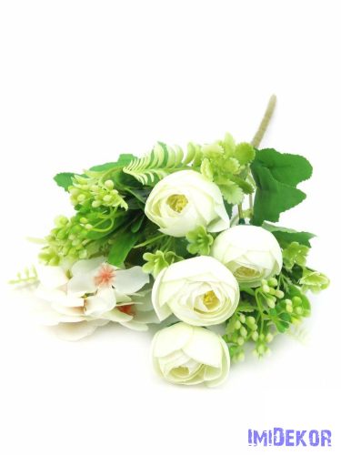 Kis boglárka csokor díszítőkkel 29 cm 100 - Törtfehér