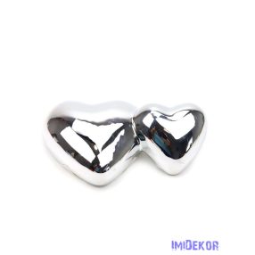 Kerámia szív pár 8x5cm - Ezüst