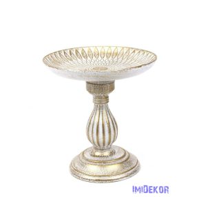 Dekor talpas tányéros oszlop - Antik fehér