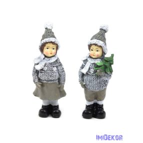   Kötött ruhás karácsonyi gyerek figura 11,5cm - Álló szürke