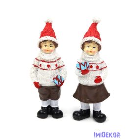   Kötött ruhás karácsonyi gyerek figura 15,5cm - Piros ajándékos