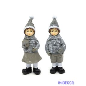   Kötött ruhás karácsonyi gyerek figura 15,5cm - Szürke ajándékos