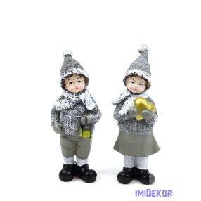   Kötött ruhás karácsonyi gyerek figura 15,5cm - Szürke lámpás