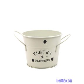 Bádog füles kaspó 13,5cm - Törtfehér