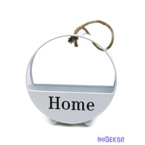 Kerek fém tartó Home felirattal 20cm - Fehér