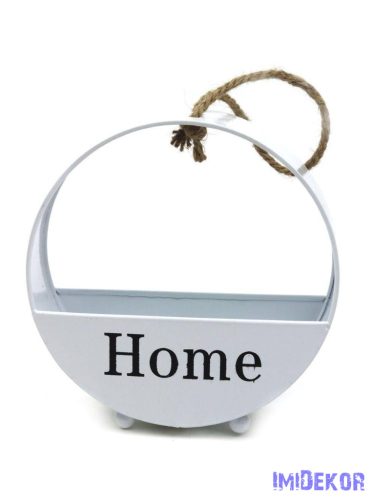 Kerek fém tartó Home felirattal 20cm - Fehér