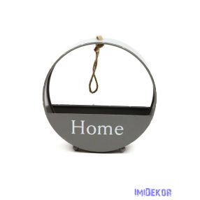 Kerek fém tartó Home felirattal 20cm - Szürke