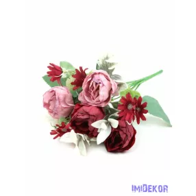 Peónia selyem csokor mix 31cm - Bordó-Fáradt Rózsaszín