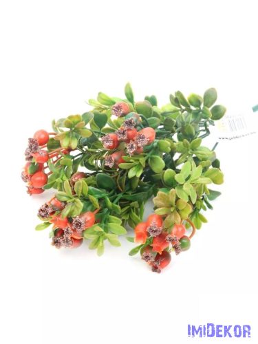 Antik csipkebogyós műzöld csokor 32 cm - Piros