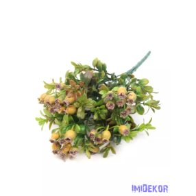 Antik csipkebogyós műzöld csokor 32 cm - Sárga