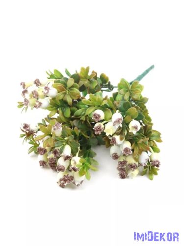 Antik csipkebogyós műzöld csokor 32 cm - Fehér
