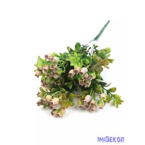 Antik csipkebogyós műzöld csokor 32 cm - Rózsaszín