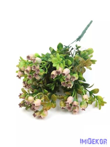 Antik csipkebogyós műzöld csokor 32 cm - Rózsaszín