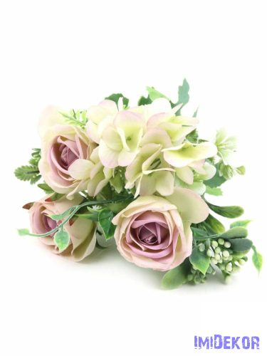 Rózsa csokor hortenziával 26 cm - Cirmos Lila