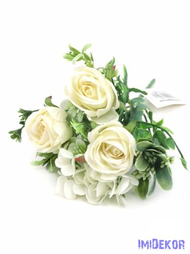 Rózsa csokor hortenziával 26 cm - Fehér