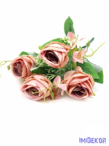 4 fejes rózsa csokor díszítőkkel 32 cm - Mályva