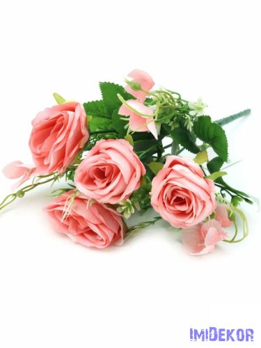4 fejes rózsa csokor díszítőkkel 32 cm - Rózsaszín